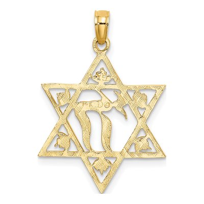 14K Yellow Gold Star of David Chai Charm – view 5