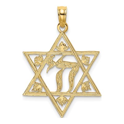 14K Yellow Gold Star of David Chai Charm
