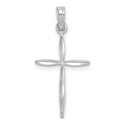 14K White Gold Diamond-Cut Cross Pendant