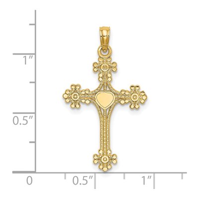 14K Yellow Gold Beaded Cross Heart Pendant – view 4