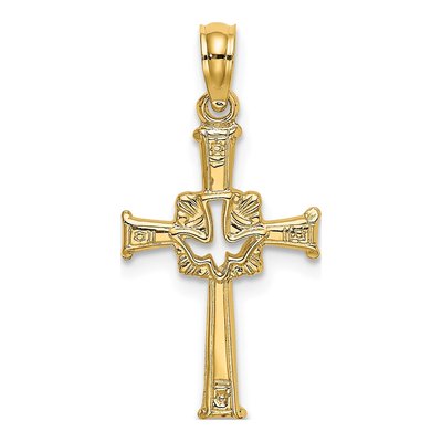 14K Yellow Gold Cross Dove Pendant