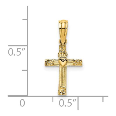 14K Yellow Gold Textured Mini Cross Heart Charm – view 4