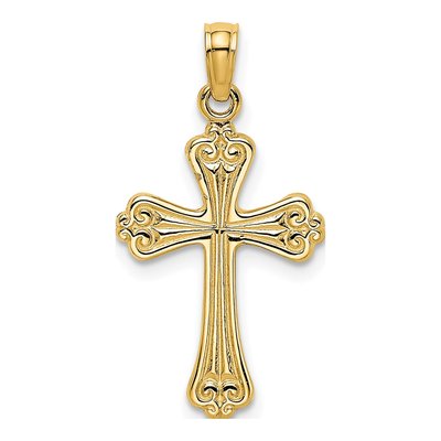 14K Yellow Gold Textured Cross Pendant