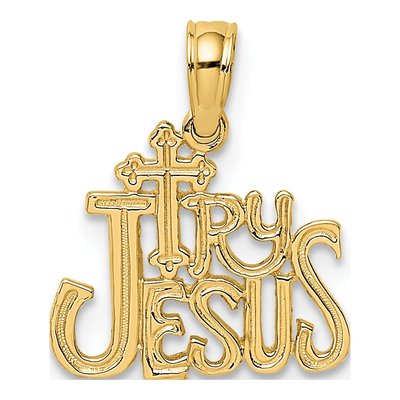 14K Yellow Gold TRY Jesus Pendant