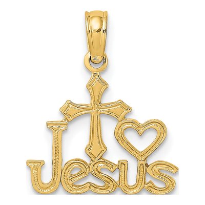 14K Yellow Gold Jesus Cross Heart Pendant