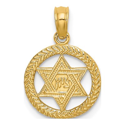 14K Yellow Gold Star of David Circle Charm