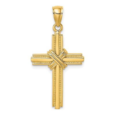 14K Yellow Gold Beaded Cross Pendant