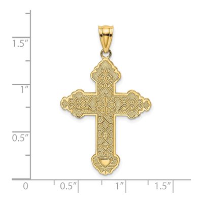 14K Yellow Gold Flower Scroll Cross Charm – view 4