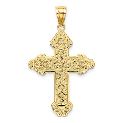 14K Yellow Gold Flower Scroll Cross Charm – view 5