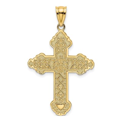 14K Yellow Gold Flower Scroll Cross Charm