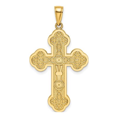 14K Yellow Gold Scroll Cross Sunburst Charm