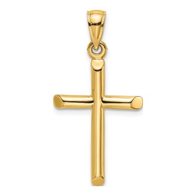 14K Yellow Gold Cylinder Cross Charm