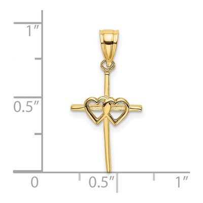 14K Yellow Gold Double Hearts Cross Charm – view 4
