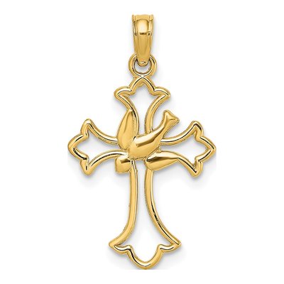 14K Yellow Gold Cut-Out Dove Cross Charm