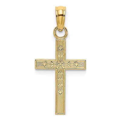 14K Yellow Gold Textured Block Cross Charm