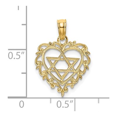14K Yellow Gold Star of David Heart Charm – view 4