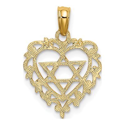 14K Yellow Gold Star of David Heart Charm – view 5