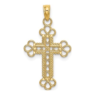 14K Yellow Gold Textured Cut-Out Cross Charm