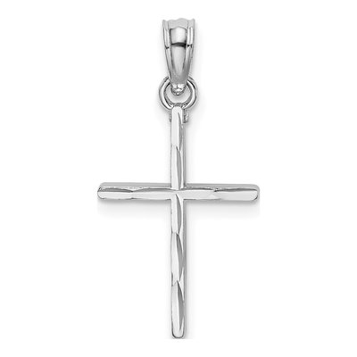 14K White Gold Diamond-Cut Cross Pendant