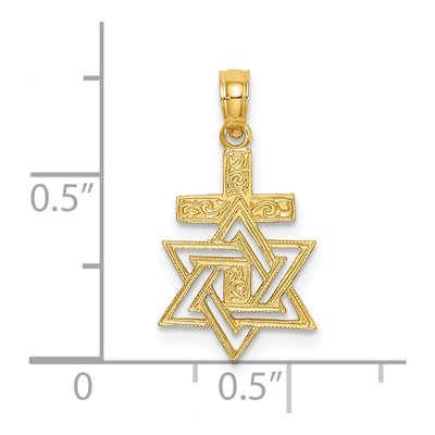 14K Yellow Gold Star of David Cross Charm – view 4