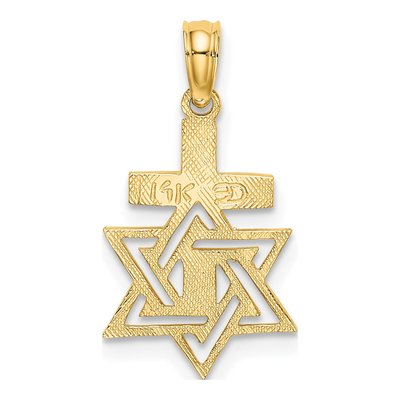 14K Yellow Gold Star of David Cross Charm – view 5