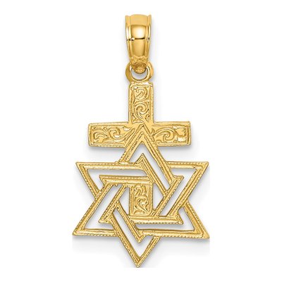 14K Yellow Gold Star of David Cross Charm