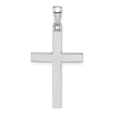 14K White Gold Beveled Cross Pendant