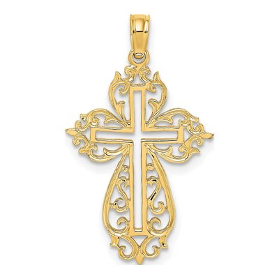 14K Yellow Gold Cut-Out Scroll Cross Charm