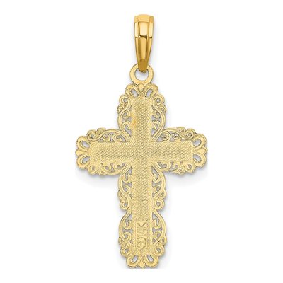 14K Yellow Gold Textured Lace Trim Cross Charm – view 5