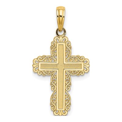 14K Yellow Gold Textured Lace Trim Cross Charm
