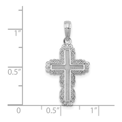 14K White Gold Textured Lace Trim Cross Charm – view 5