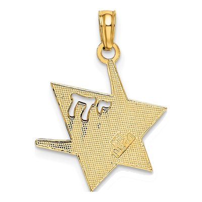 14K Yellow Gold Star of David Chai Pendant – view 5