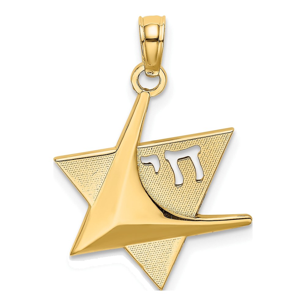 14K Yellow Gold Star of David Chai Charm Pendant