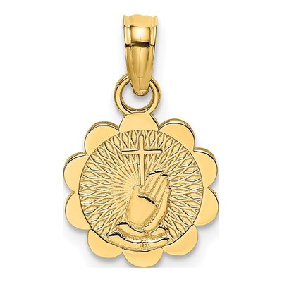 14K Yellow Gold Praying Hands Cross Charm
