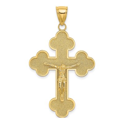 14K Yellow Gold Budded-Tip Crucifix Pendant