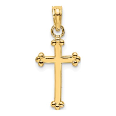 14K Yellow Gold Beaded Cross Pendant