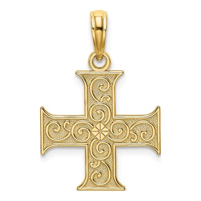 14K Yellow Gold Greek Cross Swirl Pendant