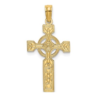 14K Yellow Gold Textured Celtic Cross Charm
