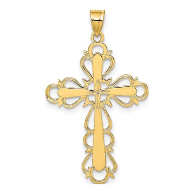 14K Yellow Gold Lace Trim Cross Pendant