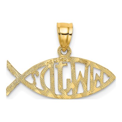 14K Yellow Gold WWJD Ichthus Fish Charm – view 5