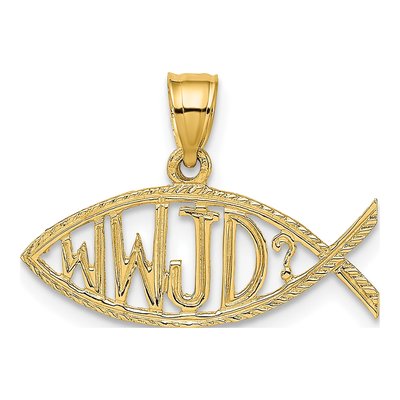14K Yellow Gold WWJD Ichthus Fish Charm