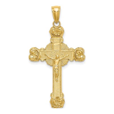 14K Yellow Gold Crucifix Sunburst Pendant