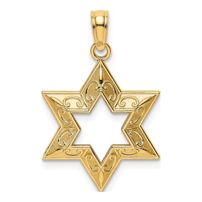 14K Yellow Gold Textured Star of David Pendant
