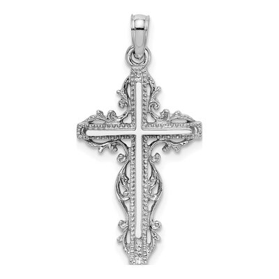 14K White Gold Cross Charm