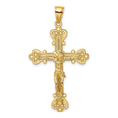 14K Yellow Gold Textured Crucifix Pendant