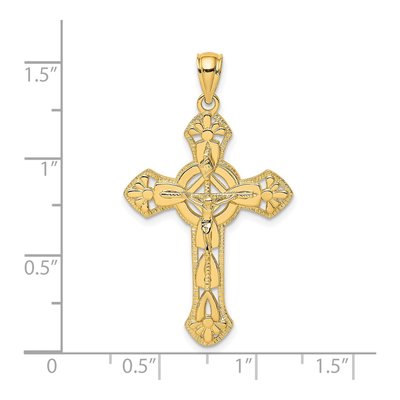 14K Yellow Gold Textured Crucifix Pendant – view 4