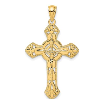 14K Yellow Gold Textured Crucifix Pendant