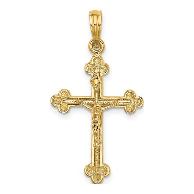 14K Yellow Gold Narrow Budded Crucifix Charm