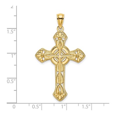14K Yellow Gold Cut-Out Floral Cross Pendant – view 4