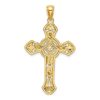 14K Yellow Gold Cut-Out Floral Cross Pendant – view 5